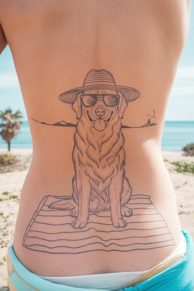 Golden Retriever at the Beach Tattoo