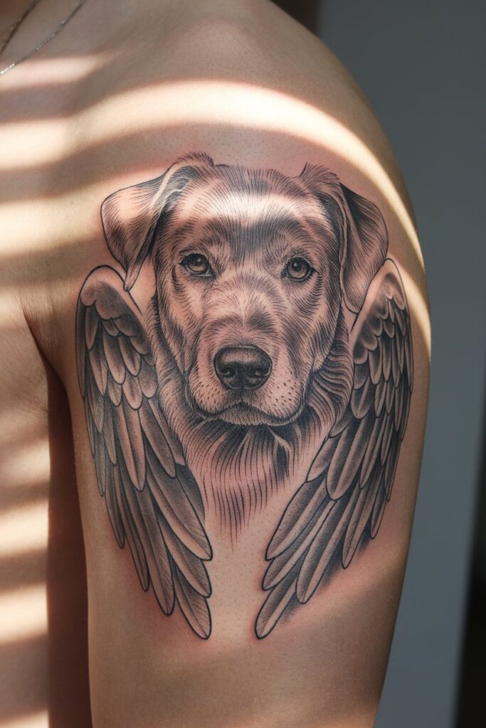 Angelic Dog Portrait Tattoo