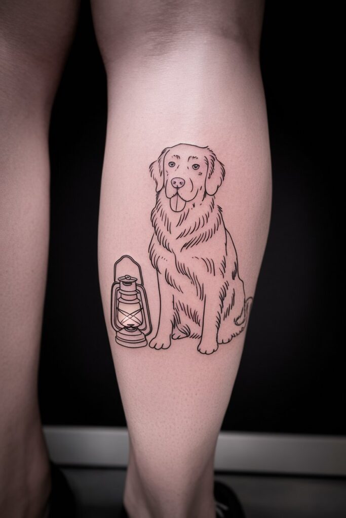 Golden Retriever with Lantern Tattoo