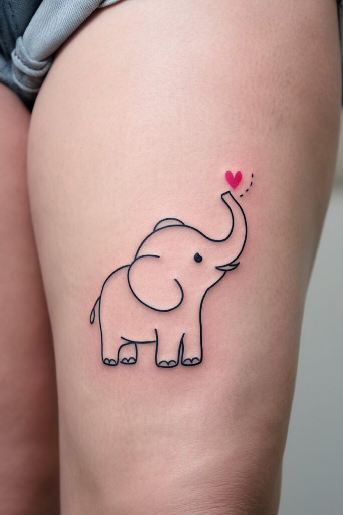 Minimalist Elephant with Heart Tattoo