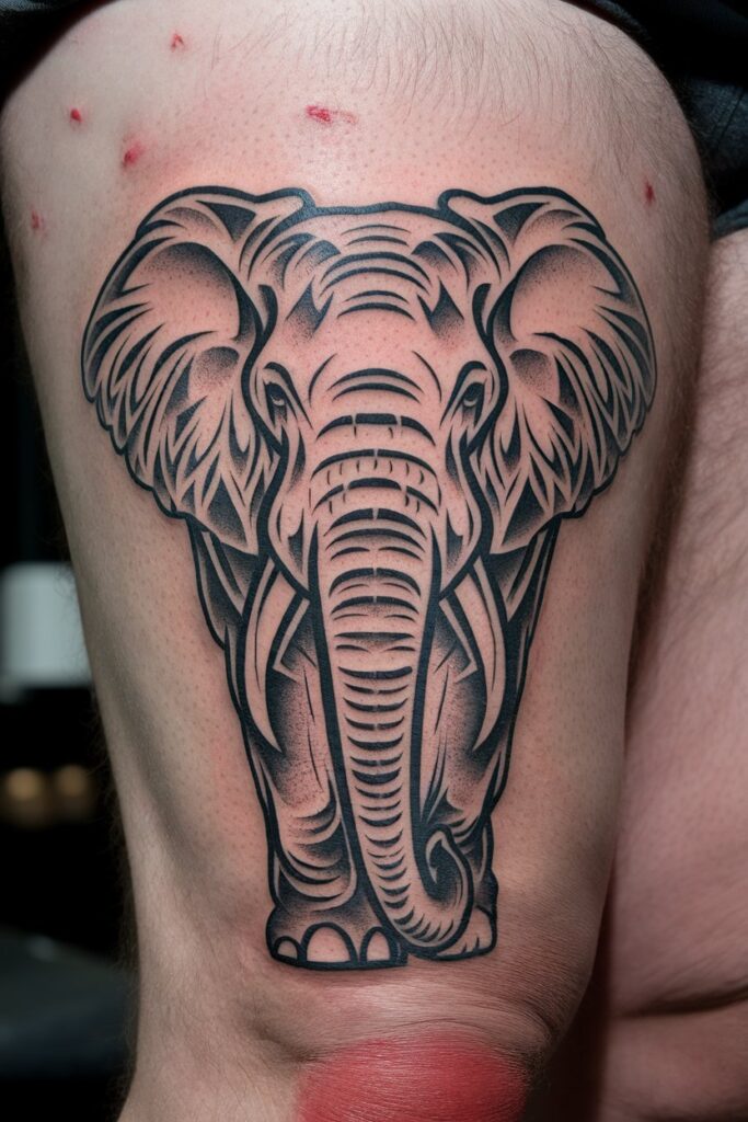 Bold Elephant Line Art Tattoo