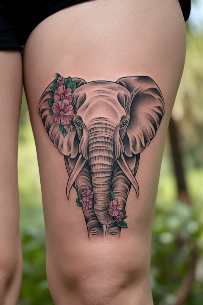 Floral Elephant on Thigh