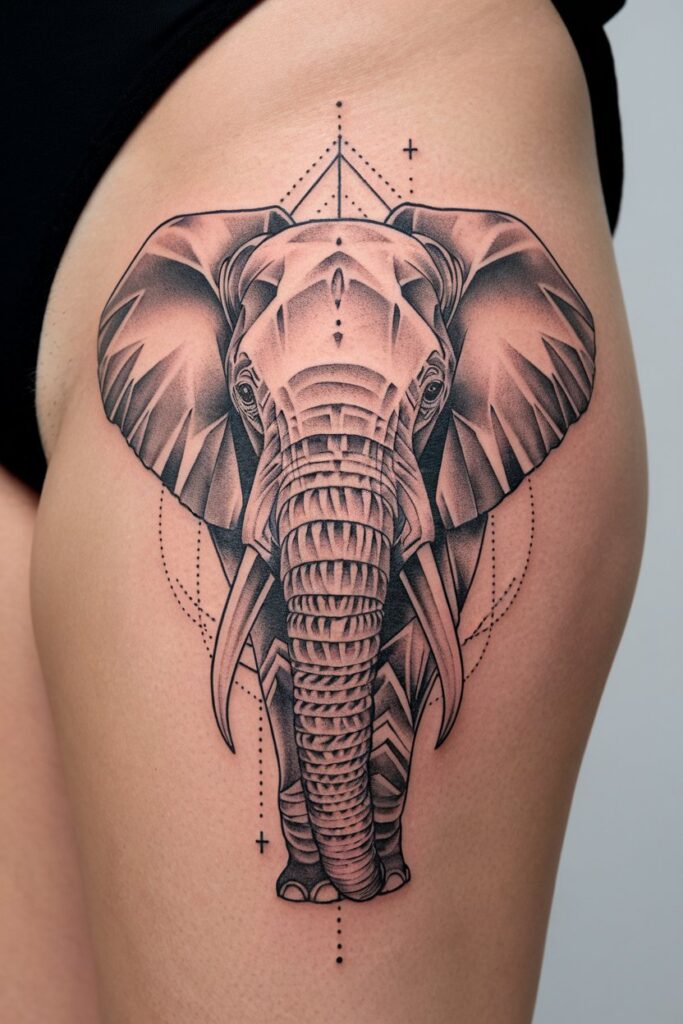 Geometric Elephant on Thigh