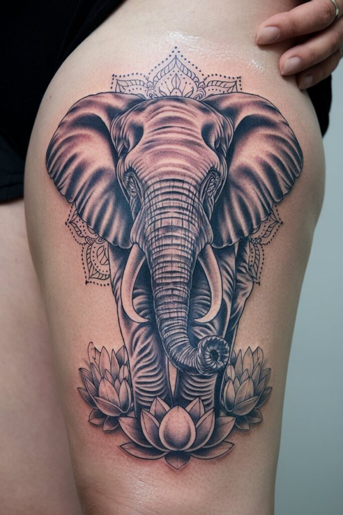 Elephant and Lotus Mandala Tattoo