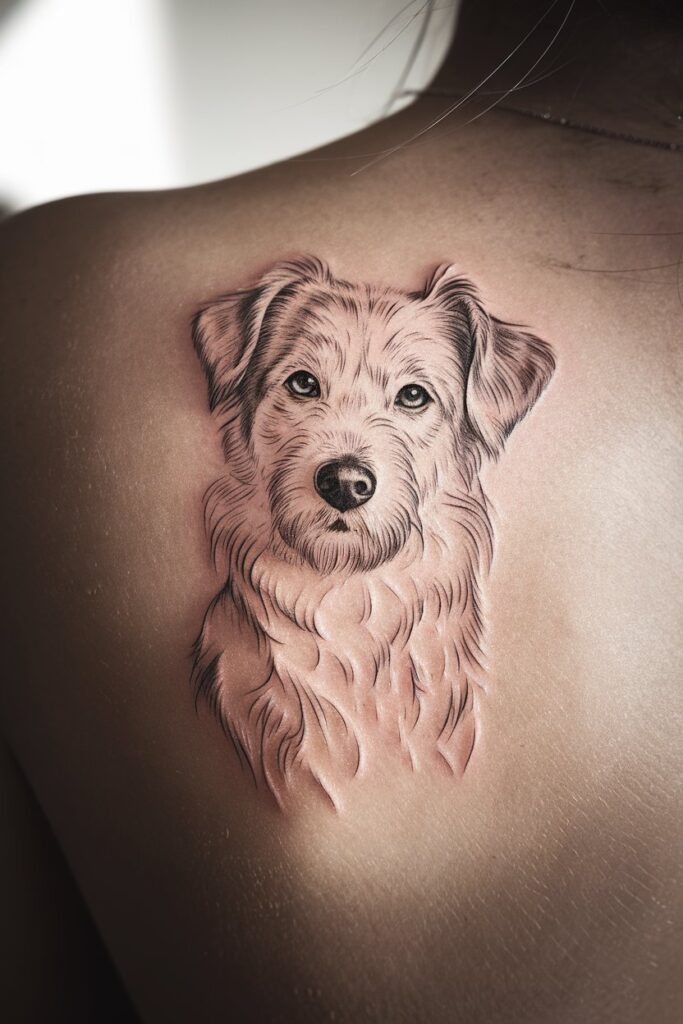 Realistic Dog Portrait Shoulder Tattoo