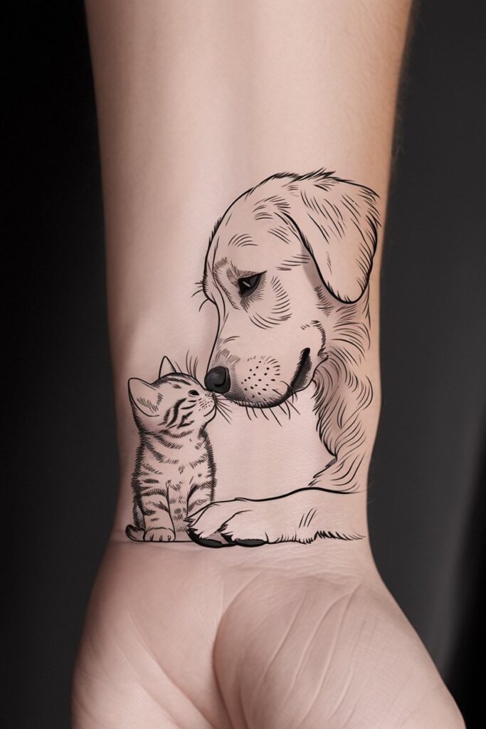 Golden Retriever and Kitten Tattoo