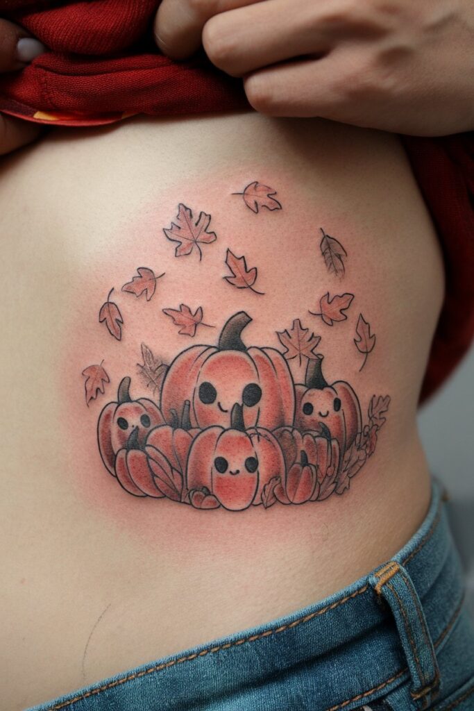 2. Adorable Pumpkins with Falling Leaves