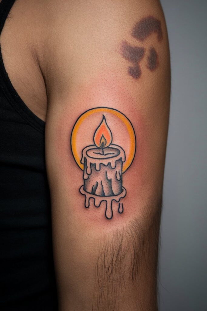 Melting Candle with Glowing Flame