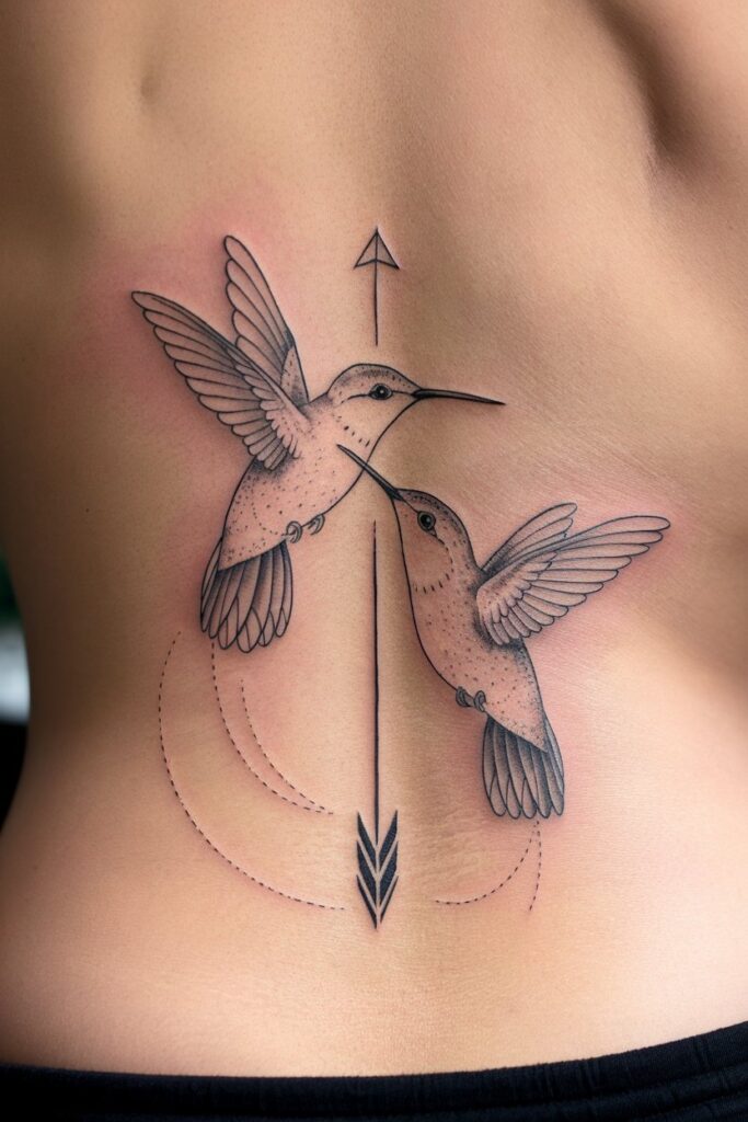 Twin Hummingbirds and Arrow Tattoo