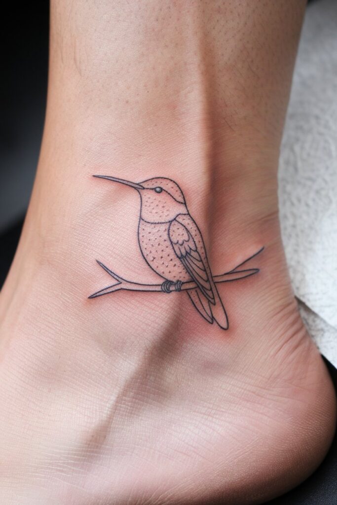 Hummingbird Ankle Tattoo