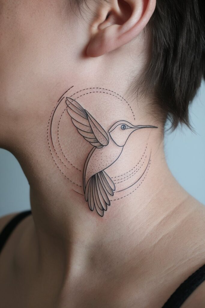 Hummingbird Neck Tattoo 