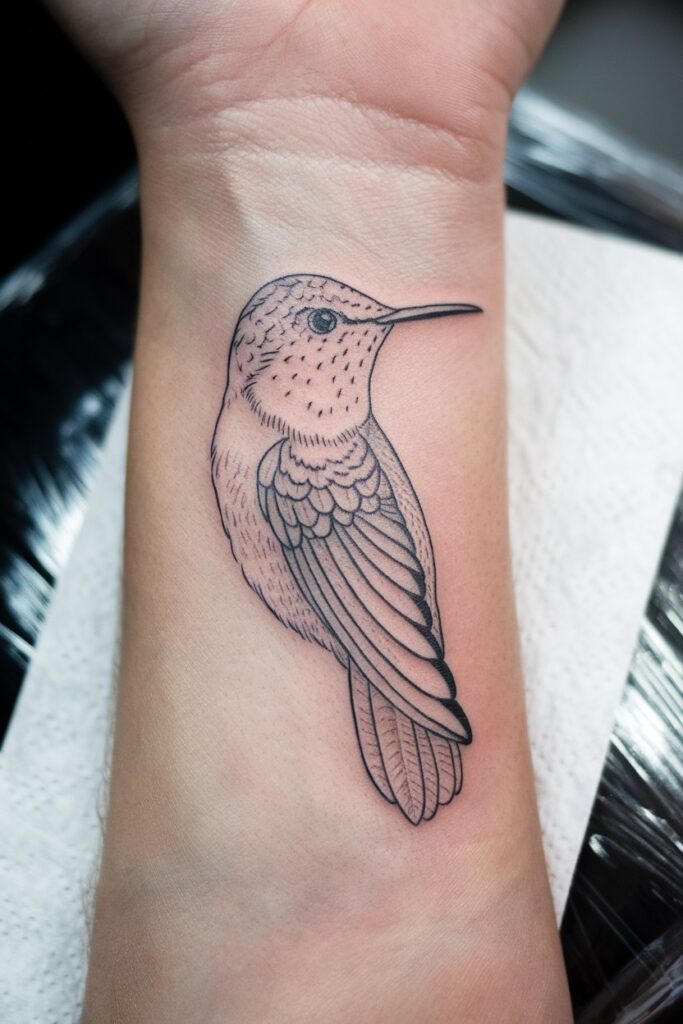 Minimalist Hummingbird Tattoo on Wrist