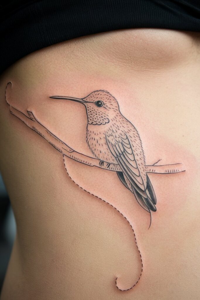 Hummingbird Tattoo Perched on a Branch