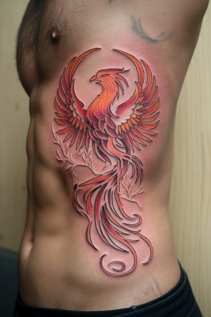 Bold Phoenix Ribs Tattoo