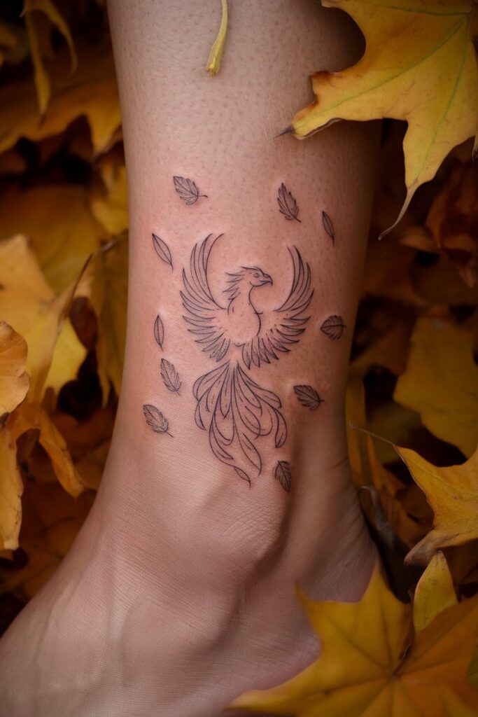 Phoenix with Falling Leaves Tattoo