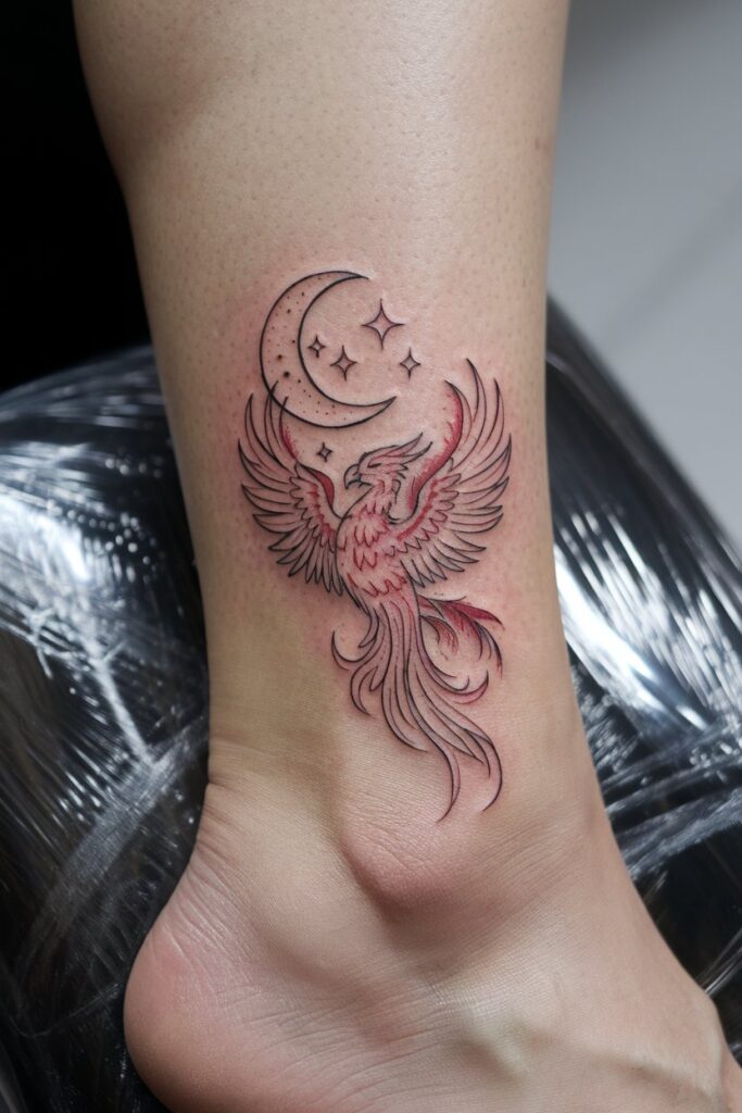 Phoenix and Crescent Moon Tattoo