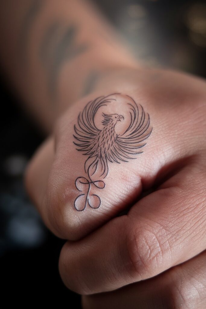 Delicate Phoenix Hand Tattoo