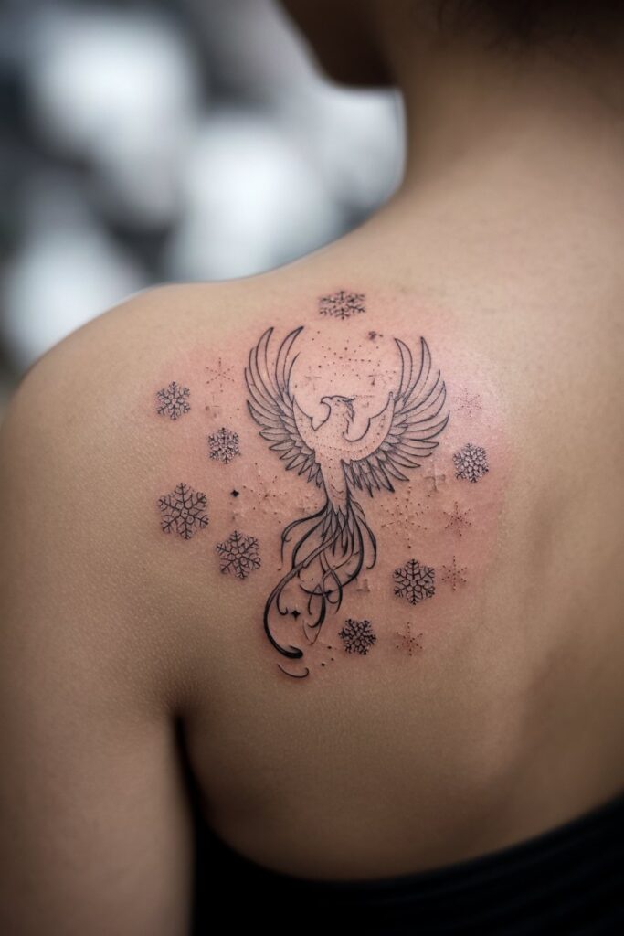 Phoenix with Snowflakes Tattoo