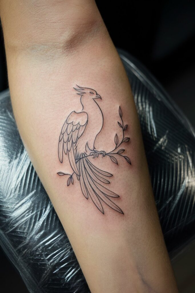 8. Minimalist Phoenix with Olive Branch Tattoo