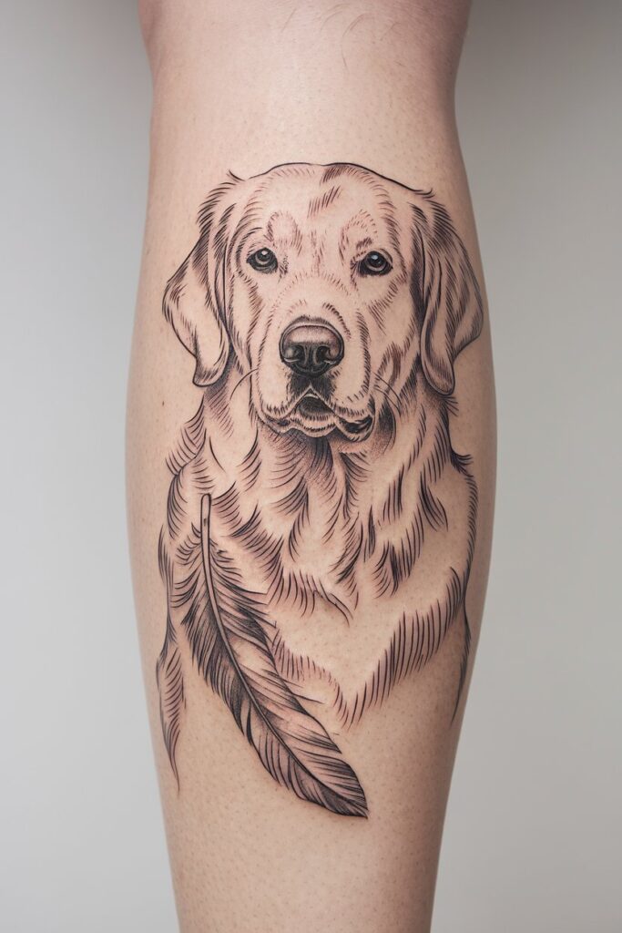 Dog with Feather Tattoo