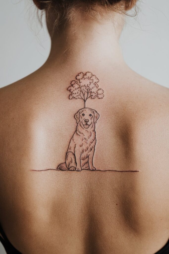 Dog with Tree Tattoo