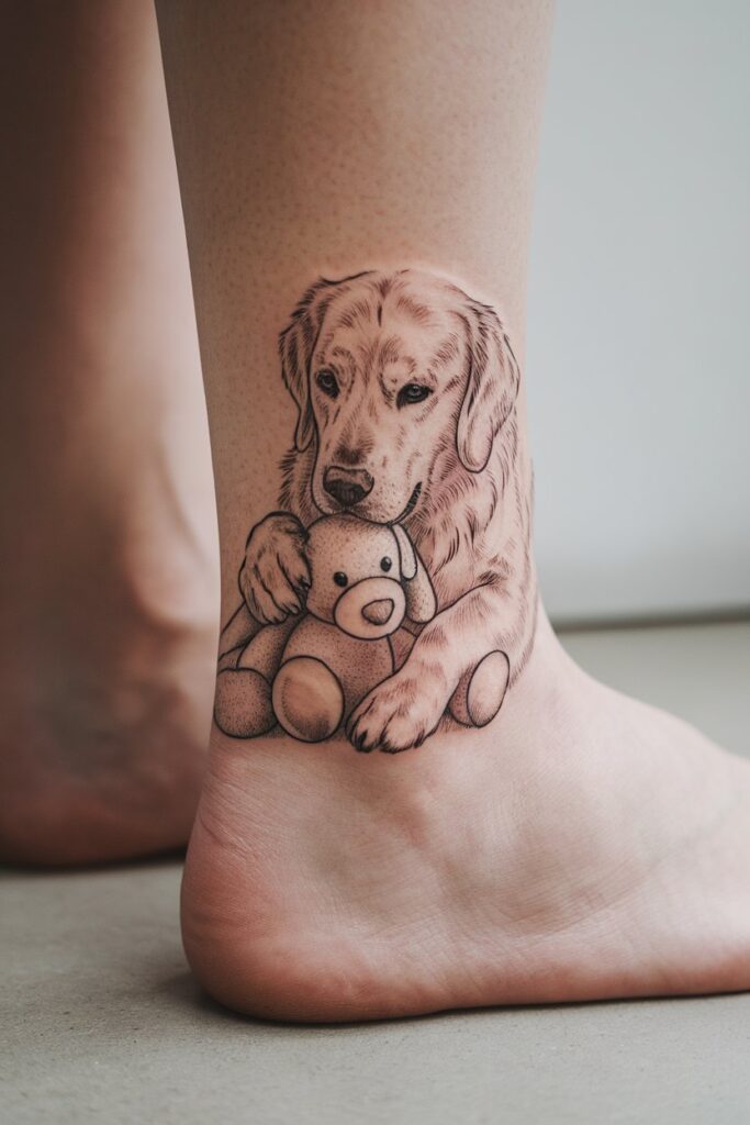 Golden Retriever with Teddy Tattoo