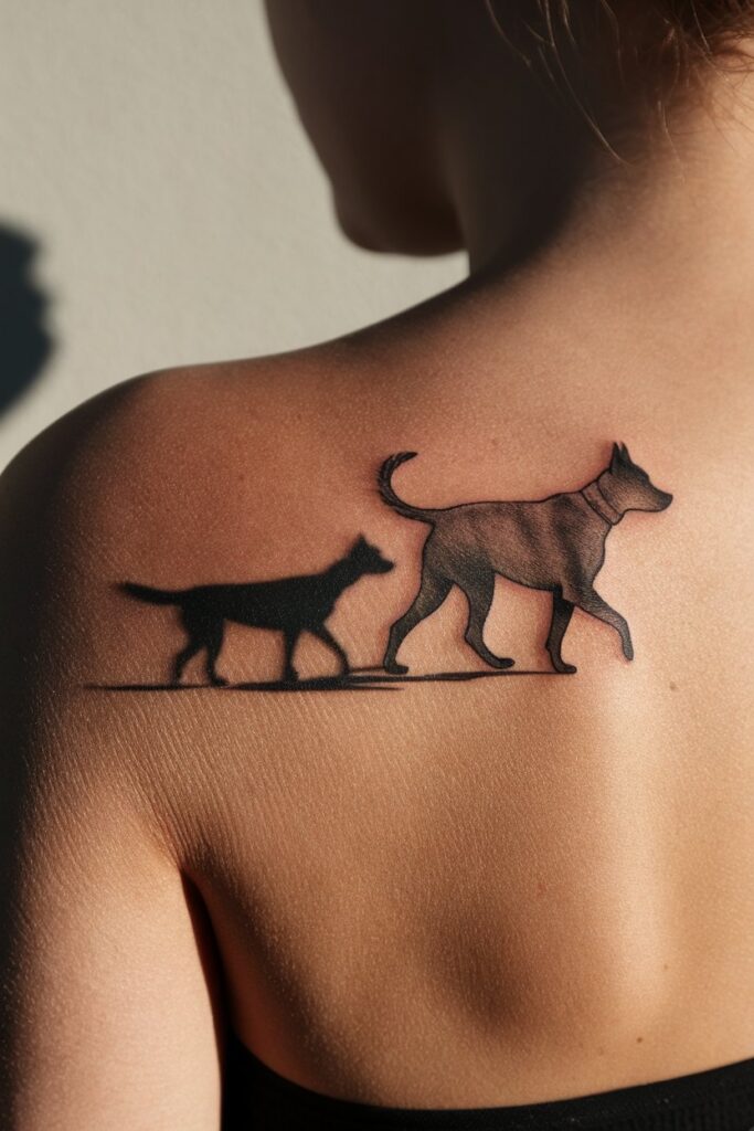 Walking Dog with Shadow Tattoo