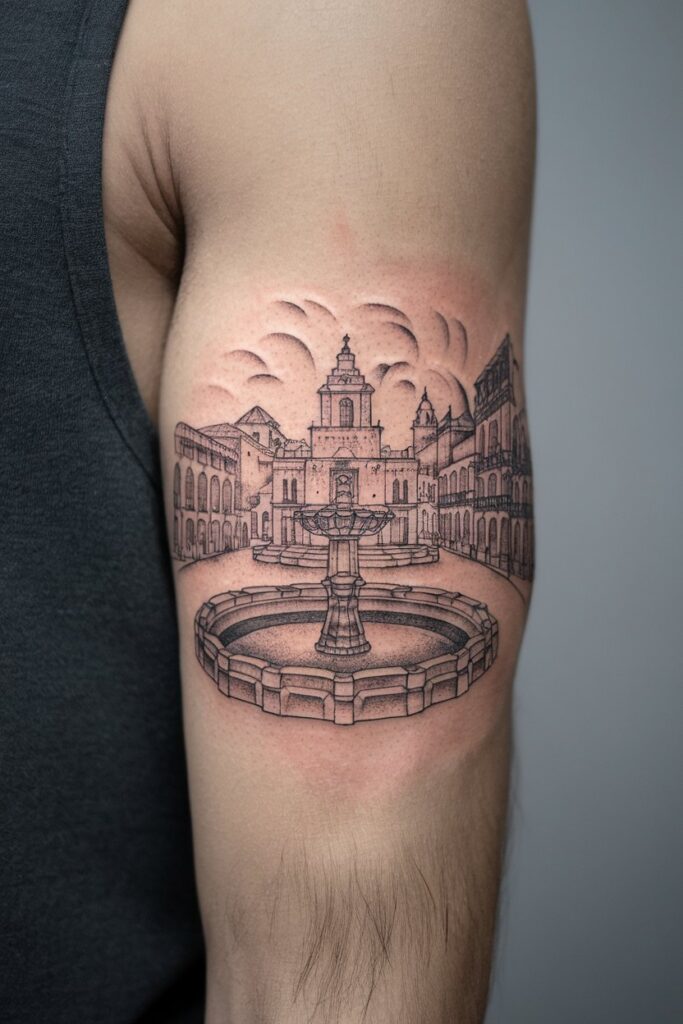 Historic Plaza Tattoo on the Arm