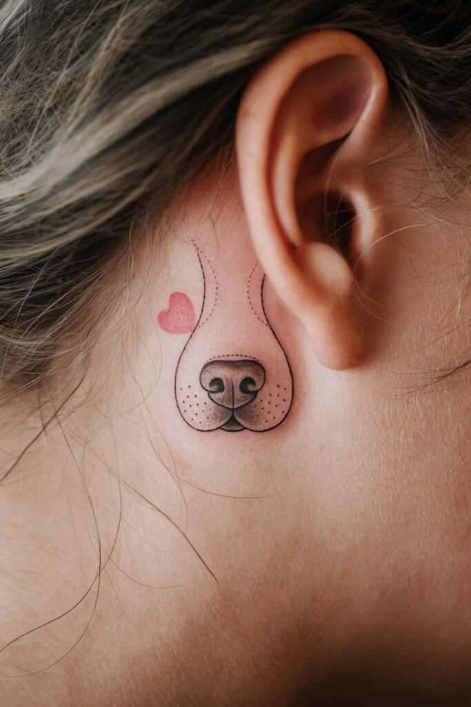 Minimalist Dog Nose with Heart Tattoo