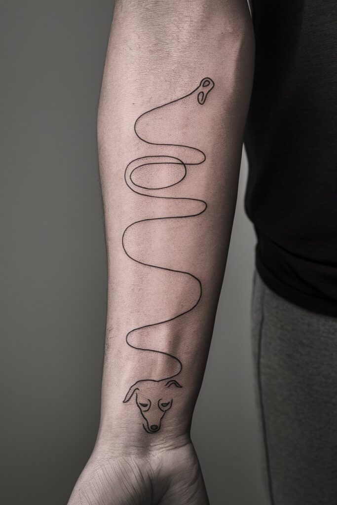 Continuous Line Dog Leash Tattoo