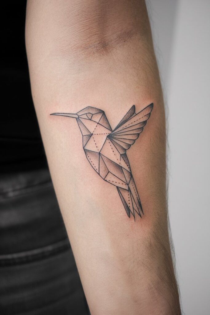 Geometric Hummingbird Tattoo