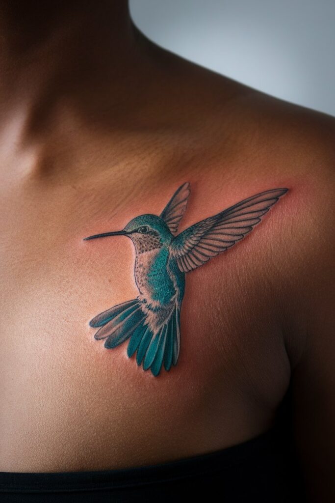 Realistic Hummingbird Shoulder Tattoo