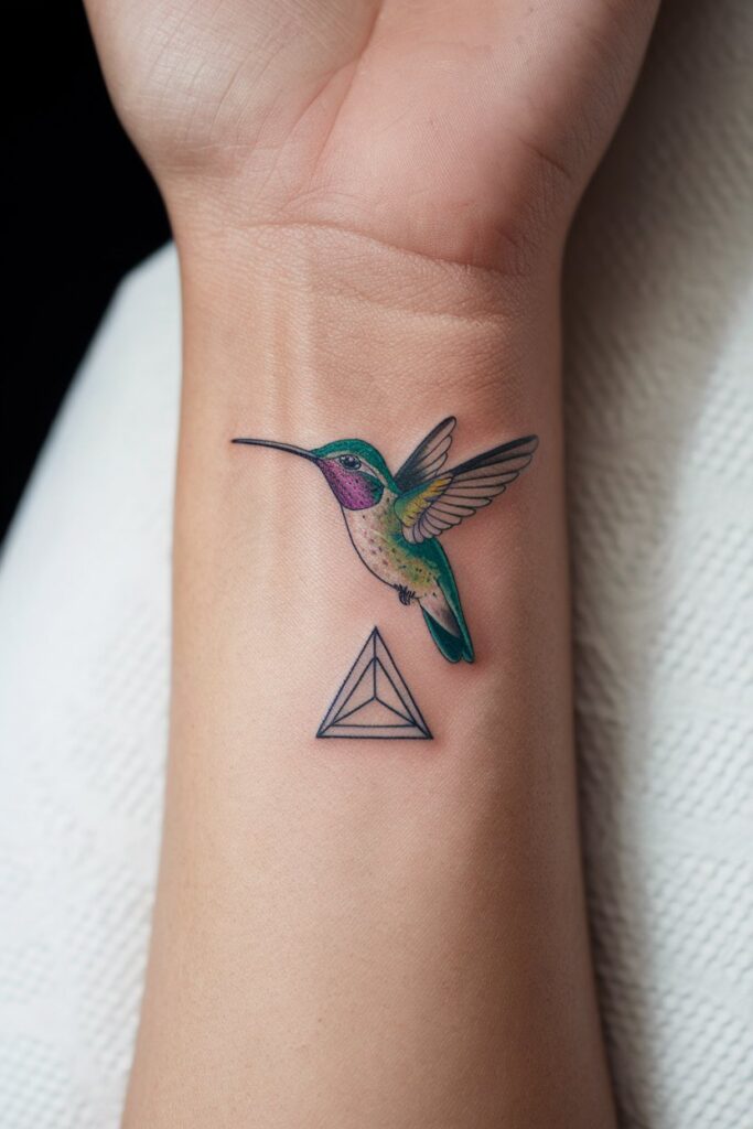 Geometric Hummingbird Tattoo