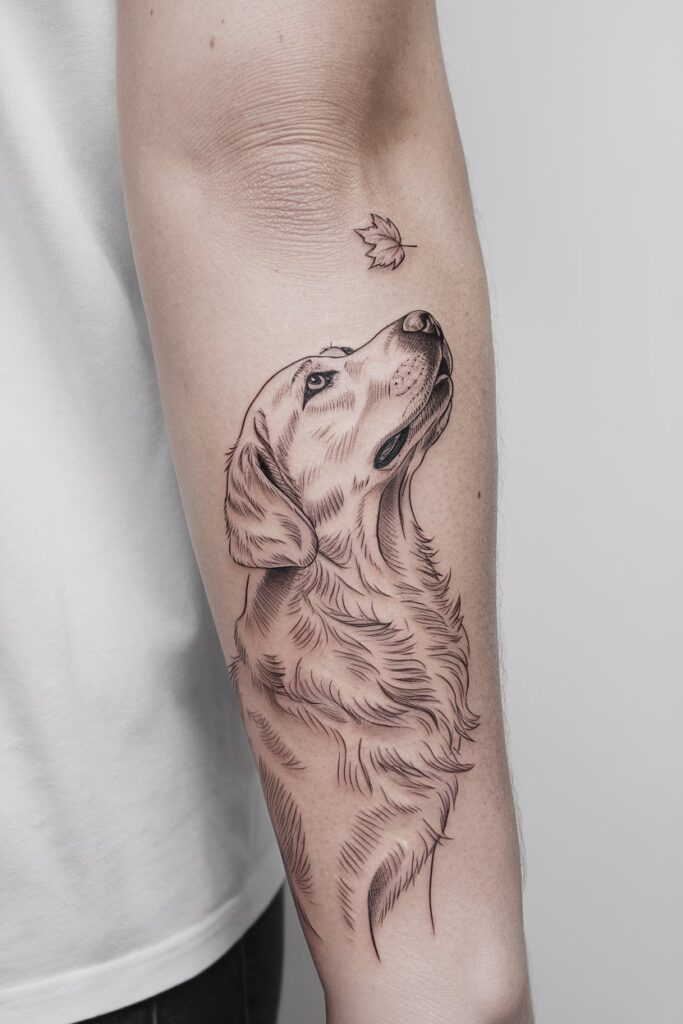 Dog Watching a Leaf Tattoo