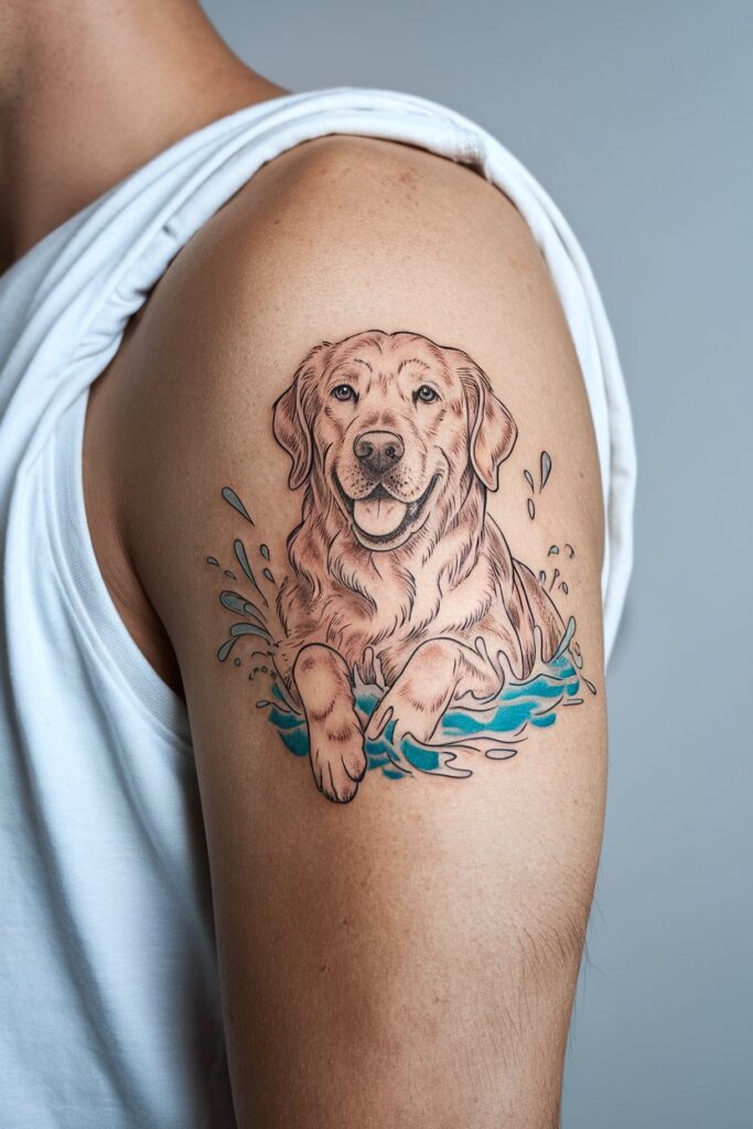 Golden Retriever in Water Tattoo