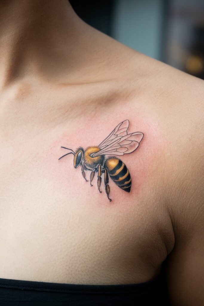 2. Realistic Bee Clavicle Tattoo