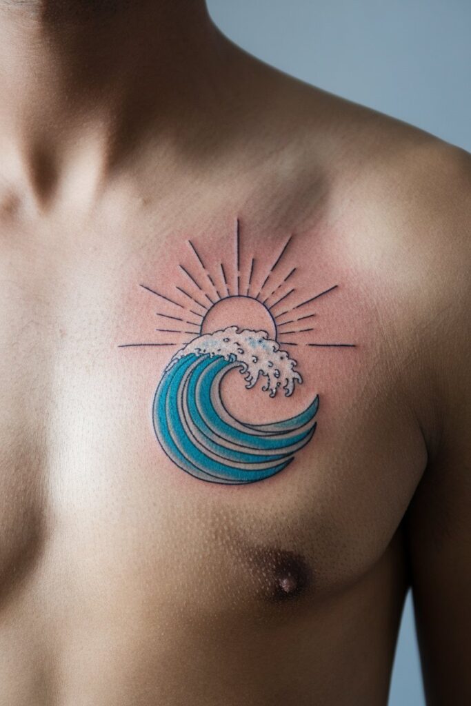 Sun and Wave Clavicle Tattoo