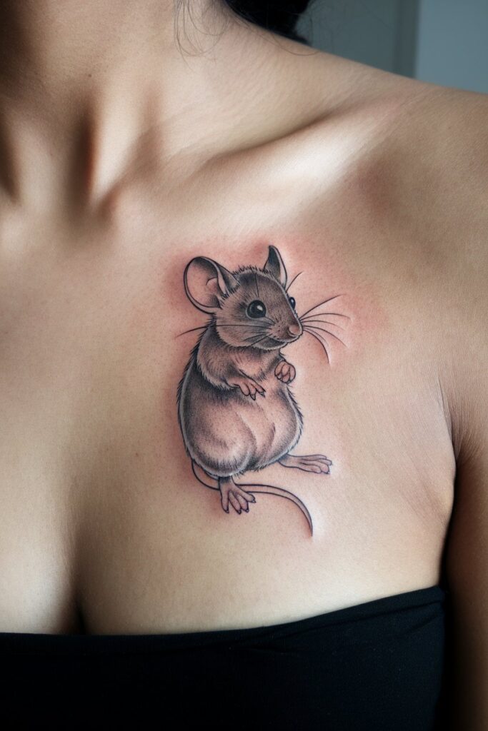 Adorable Mouse Clavicle Tattoo