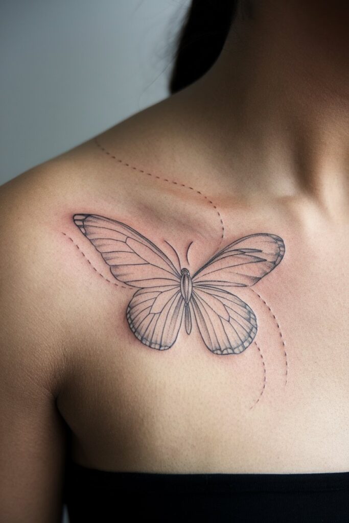 Delicate Butterfly Clavicle Tattoo