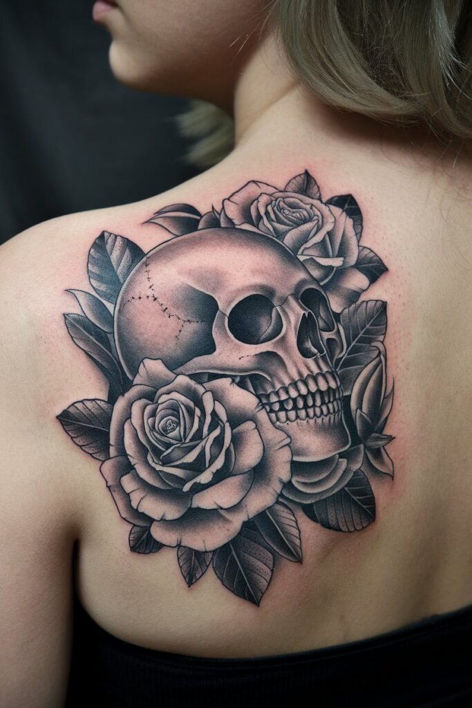 Skull and Roses Tattoo for a Bold Reflection on Life and Death