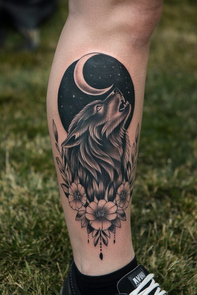 Howling Wolf and Crescent Moon Tattoo for a Powerful Symbol of Freedom