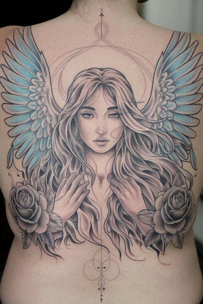 Celestial Goddess with Wings and Roses