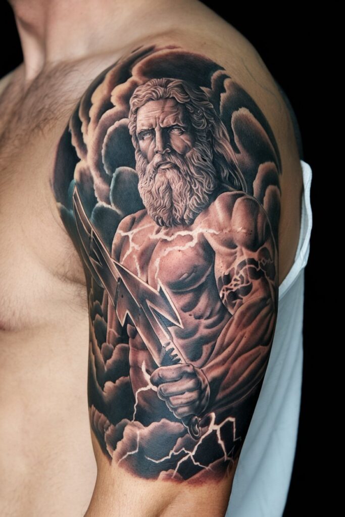 Zeus with thunderbolt a symbol of strength and divine power