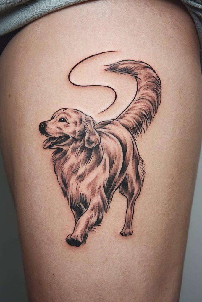 Happy Dog with Flowing Tail Tattoo