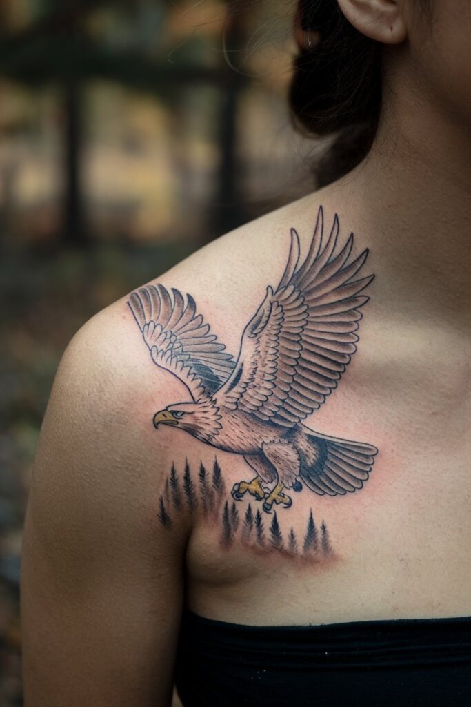 Soaring Eagle with Forest Tattoo