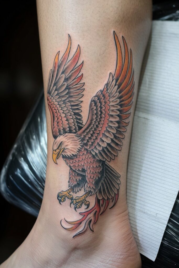 Vibrant Eagle Ankle Tattoo