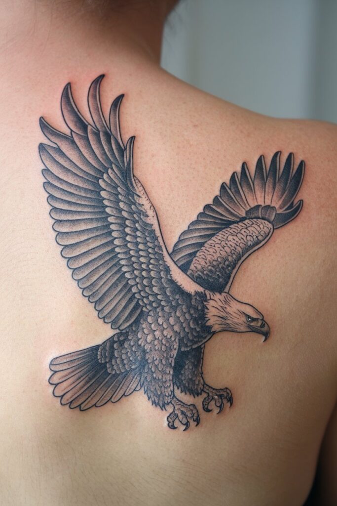 Detailed Eagle Back Tattoo