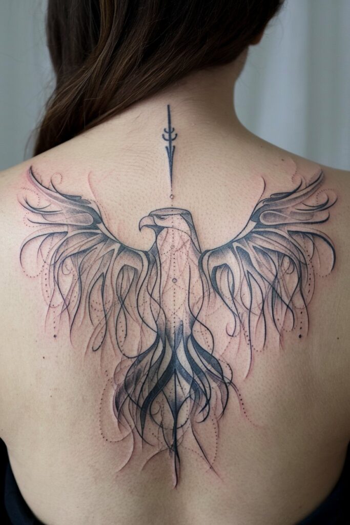 Flowing Eagle Back Tattoo Design