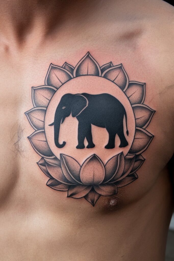 Simple Elephant Tattoo with Lotus Design