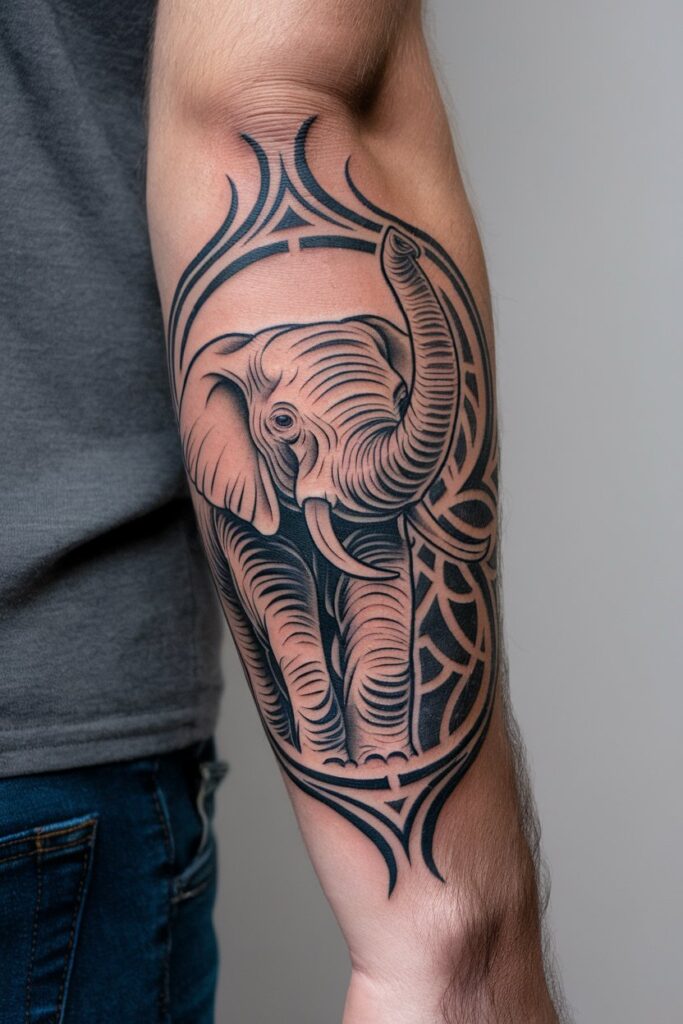 Geometric Elephant Tattoo with Bold Design